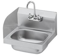 Krowne HS-2-LS Hand Sink, Wall Mount, 5" Deep Drawn Bowl, 7-3/4"H Side Splash on Left Side, 1-1/2" Drain, 4" OC Splash Mount Faucet, 12-1/2" Wide x 9-3/4" Front-to-Back