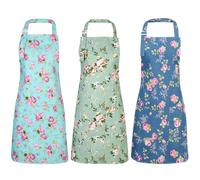 KroY PecoeD 3pcs Vintage Flower Aprons, Adjustable Canvas Aprons with 2 Pockets Kitchen Cooking Apron Chef Bakers Aprons