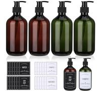 KroY PecoeD 4-Piece Pump Dispenser Set, 500ml Empty Plastic Soap Dispenser with Labels, Refillable Shampoo & Conditioner Bottles with Pump for Lotion, Shower Gel