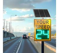 KRQDBCZ Solar Speed Display Radar Traffic Speed Limit Sign,Solar Powered Radar Feedback Sign,LED Digits Speed Display,Radar Speed Detector Sign (Yellow 23.62 * 35.43inches)