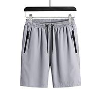 KRRHUEO men's plus size ice silk stretch shorts, Quick Dry Zip Pocket Drawstring Short Pants, Drawstring Summer Beach Shorts (Gray,8XL)