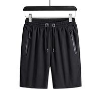 KRRHUEO men's plus size ice silk stretch shorts, Quick Dry Zip Pocket Drawstring Short Pants, Drawstring Summer Beach Shorts (Black,5XL)