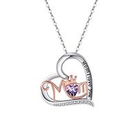 KRRKQH 925 Sterling Silver Pendant, Heart Vintage with Cubic Zirconia Engraved Mom I Love You Woman's Necklace
