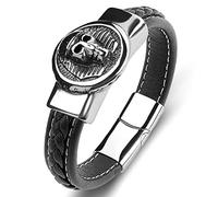 KRRKQH Gift for Men Bracelets, Men's Bracelet Stainless Steel Skull Festival Bracelets Black Bracelet Stainless Steel with Magnetic Clasp Length 20 cm, Faux, Without zirconia