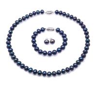 KRRKQH Green Flat Freshwater Pearl 10-11mm Necklace Bracelet and Earrings Set for Women 18"/7.5"