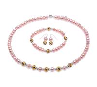 KRRKQH Lavender Flat Freshwater Pearl 7-7.5mm Necklace Bracelet and Earrings Set for Women 17"/7.5"