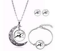 KRRKQH Long Pendant Necklaces For Women,Black Leap Personality Elk Animal,Rotating Moon Bracelet Stud Earring Suit European And American Necklace Jewelry Crystal Pendant Sweater Chain Fashion Gift