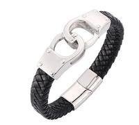 KRRKQH Men's Bracelets, Engraved Handcuffs Bracelet, Men's Bracelet, Stainless Steel with Magnetic Clasp, Length 18.5 cm, Gifts, Faux, Without zirconia