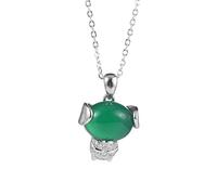 KRRKQH SOval Chrysoprase Necklace Women's Inlaid Jade Pendant Clavicle Chain Jewelry,