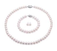 KRRKQH White Flat Freshwater Pearl 9-10mm Necklace Bracelet and Earrings Set for Women 18"/7.5"