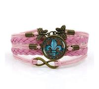KRRKQH Woven Bracelet Men,Pink Rope Vintage Sea God Trident Art,Time Gemstone Bracelet Multi-Layer Hand-Woven Glass Combination Jewelry Ladies Fashion European And American Style Jewelry