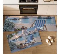 KRSAZCM 2 Pieces Non Slip Kitchen Rug Set, Vacation Healing Water Absorbent Floor Mats, Beach Chairs Kitchen Carpets and Rugs for Home Dining Room and Entryway, 40x60cm+40x120cm