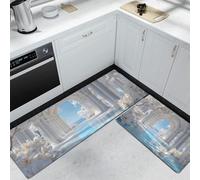 KRSAZCM 3D Romantic Architecture 2 Pieces Non Slip Kitchen Rug Sets, Magnolia Arch Washable Kitchen Floor Mat Ice Blue Standing Mat For Hallway Dining Room Entryway Decoration, 44X75Cm+44X120Cm