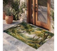 KRSAZCM 40X60Cm Indoor Door Mats, Watercolor Forest Trail Print Non Slip Tpr Backing Area Rug, Plant Forest Absorbent Doormat For Entrance Inside Kitchen Front Back Door - Green And Yellow