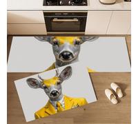 KRSAZCM Abstract Animals Kitchen Mat Sets Non Slip Washable, Deer In A Suit Kitchen Rugs Runner Set Of 2 40X60Cm+40X120Cm Anti Fatigue Floor Mat For Home Decoration Office - Yellow