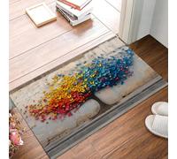 KRSAZCM Apricot Door Mats Indoor, Graffiti Art Machine Washable Soft Doormats, Tree-Shaped Butterfly Absorbent Entrance Rug, Non-slip Floor Mats For Inside, Front Back Door - 45 x 75 cm