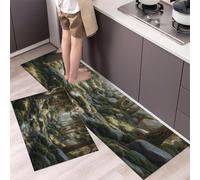 KRSAZCM Brown 2 Pieces Non Slip Kitchen Rug Set, Primeval Forest Water Absorbent Floor Mats,Sunlight In The Dense Forest Kitchen Carpets And Rugs For Home Dining Room And Entryway, 40X60Cm+40X120Cm