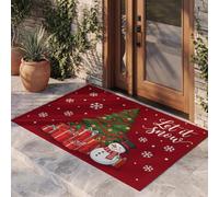 KRSAZCM Cartoon Christmas Washable Door Mats Indoor & Outdoor | Non-Slip Christmas Tree And Snowman Gifts Doormat - 45 X 75 Cm Low Profile For Front Back Door Barrier Entrance Rugs - Wine Red