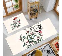 KRSAZCM Cartoon Line Drawing Non Slip Kitchen Rug Set 2 Pieces, Washable Chihuahua String Lights Kitchen Floor Mat, Light Color Standing Mats For Office Home Decoration, 44X75Cm+44X120Cm
