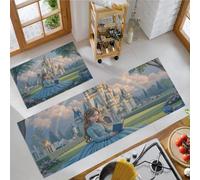KRSAZCM Cartoon Style 2 Pieces Non Slip Kitchen Rug Sets, Princess Castle Washable Kitchen Floor Mat Light Blue Standing Mat For For Hallway Dining Room And Entryway Home Decoration, 44X75Cm+44X120Cm