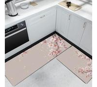KRSAZCM Chinese Flowers Kitchen Rug Set 2 Piece, Spring Cherry Blossom Petals Non-Slip Comfort Machine Washable, 44X75Cm+44X120Cm Stain-Resistant Floor Mat For Kitchen Next To Sink - Nude Pink