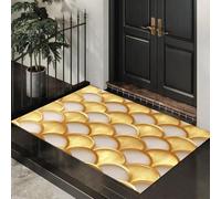 KRSAZCM Concave-Convex Visual Fish Scale Printed Door Mats Outdoor Indoor, 3D Geometry Washable Non Slip Rug, Gold Welcome Mat Doors for Porch Insider Living Room Children's Room - 45 x 75 cm