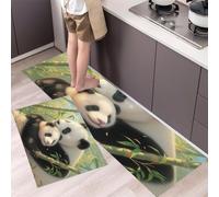 KRSAZCM Cute Animals Kitchen Rug Set 2 Piece, Panda Bamboo Forest Non-Slip Anti-Slip Comfort Machine Washable, 40x60cm+40x120cm Absorbent Stain-Resistant Floor Mat for Kitchen Next to Sink - Black