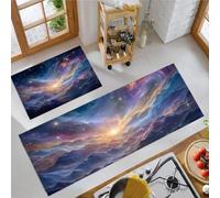 KRSAZCM Dreamy Celestial Bodies Kitchen Rug Mat Set Of 2, Cosmic Nebula Non Slip Washable Entryway Mats,Colorful Indoor Floor Carpets - 44X75Cm+44X120Cm