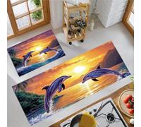KRSAZCM Dreamy Healing Kitchen Mats and Rugs Washable, Jumping Dolphins Kitchen Runners Non Slip Set of 2, Washable Rug Carpets for Home Standing Decoration - 44x75cm+44x120cm