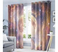 KRSAZCM Enchanting Moon Blackout Eyelet Curtains, Mysterious And Dreamlike Soundproof Curtains Interior Insulation, W30×L66(2 Panels) For Living Room Playroom Office - Beige