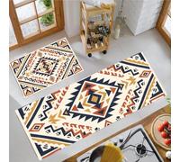 KRSAZCM Ethnic Geometry Kitchen Mat Sets Non Slip Washable, Traditional Totems Kitchen Rugs Runner Set Of 2 50X80Cm+50X120Cm Anti Fatigue Floor Mat For Home Decoration Office - Beige