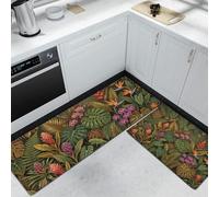 KRSAZCM Forest Plants Kitchen Mat Sets Non Slip Washable, Retro Monstera Deliciosa Kitchen Rugs Runner Set Of 2 40X60Cm+40X120Cm Anti Fatigue Floor Mat For Home Decoration Office - Dark Green