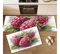 KRSAZCM Fresh Fruit Kitchen Rug Mat Set Of 2, Watercolor Raspberry Non Slip Washable Entryway Mats,Purple Indoor Floor Carpets - 43X75Cm+43X150Cm