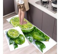 KRSAZCM Fresh Style Kitchen Carpet Runners, Watercolor Lime Non-Slip Kitchen Runner Rugs, Green Washable Low Pile Area Floor Rug For Laundry Room Bedroom Entrance - 43X75Cm+43X150Cm