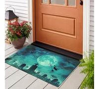 KRSAZCM Full Moon Over The Witch'S Tombstone Door Mat 45 X 75 Cm - Turquoise Dark Gothic Style Machine Washable Mat Soft Non Slip Doormat Indoor Outdoor Water Absorbent Floor Mats Duty Entrance Rug