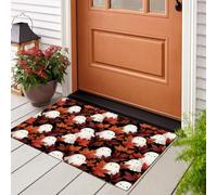 KRSAZCM Ghost Maple Leaf Door Mats Indoor 40 X 60 Cm, Cartoon Style Machine Washable Inside Door Mat, Dark Orange Absorbent Entrance Rug, Anti-Slip Floor Mats For Front Rear Doors