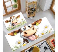 KRSAZCM Hay Day Kitchen Carpet Runners, Animal Daisy Non-Slip Kitchen Runner Rugs, White Washable Low Pile Area Floor Rug for Laundry Room Bedroom Entrance - 44x75cm+44x120cm