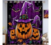 KRSAZCM Ink Painting Style Blackout Curtains For Bedroom 2 Panels | Pumpkin Wearing A Witch'S Hat Privacy Curtains For Living Room Dark Purple Thermal Insulated Window Drapes - 66"× 90"
