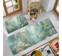 KRSAZCM Japanese Watercolor Kitchen Mats And Rugs Washable, Hydrangea Rainforest Kitchen Runners Non Slip Set Of 2, Bean Green Washable Rug Carpets For Home Standing Decoration - 40X60Cm+40X120Cm