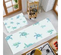 KRSAZCM Light Blue Kitchen Rug Mat Set of 2, Watercolor Turtle Non Slip Washable Entryway Mats,Simple And Fresh Indoor Floor Carpets - 40x60cm+40x120cm