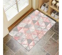 KRSAZCM Light Luxury Geometry Machine Washable Rugs, 60 x 90 cm Low Pile Anti-Slip Doormat with Marble Triangle Print Pattern for Living Room Bedroom Home Office Indoor - Light Pink