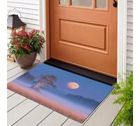 KRSAZCM Minimalism DoorMats, Moon And Lonely Tree Printed Washable Soft Doormat, Blue Entrance Mat Low-Pile Entry Rug for Bedroom Kitchen Hallway Laundry - 80 x 120 cm