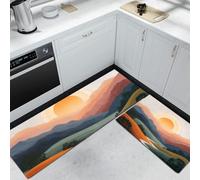 KRSAZCM Minimalism Kitchen Carpet Runners, Bohemian Sunrise Scenery Non-Slip Kitchen Runner Rugs, Beige Washable Low Pile Area Floor Rug for Laundry Room Bedroom Entrance - 44x75cm+44x120cm