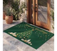 KRSAZCM Minimalist Christmas Non-Slip Door Mat Indoor, Christmas Tree Star Candles Washable Entrance Area Rug For Entryway | 60 X 90 Cm Front Back Doormat For Kitchen Bedroom, Dark Green