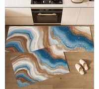KRSAZCM Minimalist Style Kitchen Mat Sets Non-slip Durable Rug, Abstract Fluid Art Along The Coastline 2 Pieces Washable Living Room MatsBlue For Apartment Bedroom - 40x60cm+40x120cm