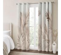 KRSAZCM Modern Plants Sliding Curtains Thermal Drapes For Patio Doors And Balcony,Reed Palm Leaves Print Blackout Curtains, 52"X 84" Room Darkening - Warm Apricot