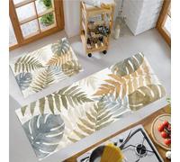 KRSAZCM Moss Green 2 Pieces Non Slip Kitchen Rug, Distressed Plants Water Absorbent Floor Mats,Palm-Leaf Monstera Kitchen Carpets For Home Dining Room And Entryway, 50X80Cm+50X120Cm