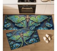 KRSAZCM Mysterious Celestial Bodies Kitchen Rug Set 2 Piece, Insects And Moths Non-Slip Comfort Machine Washable, 40X60Cm+40X120Cm Stain-Resistant Floor Mat For Kitchen Next To Sink - Green