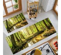 KRSAZCM Natural Healing Kitchen Carpet Runners, Lush Sunshine Forest Non-Slip Kitchen Runner Rugs, Yellow-Green Washable Low Pile Area Floor Rug For Laundry Room Bedroom Entrance - 40X60Cm+40X120Cm