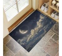 KRSAZCM Natural Scenery Door Mats Indoor, Moon Stars Clouds Printed Washable Soft Doormat, Blue-Gray Entrance Mat Low-Pile Entry Rug for Bedroom Kitchen Hallway Laundry - 45 x 75 cm